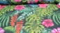 Preview: Dekostoff Dschungelbuch, Dschungel, Jungle, mit Farn, Pflanzen, Blättern und Orchidee, Tropen, Strelizie, Papageienblume, Hibiskus, Orchidee,  Dschungelstoff, Sommerstoff für Tischdecken und Kissen, Stoff für Terrasse, Balkon, Gartenmöbel, Stroff mit Fens