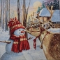 Preview: Weihnachtsstoff Gobelin Weihnachten Panel 47x47cm Stoff mit Schneemann und Rentier