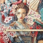 Preview: Bunter Jacquard mit Asiatischen Design Gobelin Asia Stoff Asiatischer Stoff Samurai