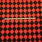 Preview: Raute schwarz-rot Satinstoff glänzend Raute schwarz-rot mit Druckfehler 1.B Ware
