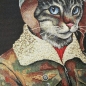 Preview: Gobelin Panel Piloten Katze 47x47 cm für Kissen Katzenstoff Gobelin mit Katzen