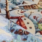 Preview: Schimmerndes Weihnachtsstoff Panel Schneemann mit Kindern für Kissen und Taschen ca 47x47cm