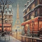 Preview: Gobelin Panel Paris im Winter mit goldenem Schimmer Weihnachtsstoff ca 47x47cm