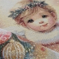 Preview: Gobelin Weihnachtsengel ca. 47x47 cm mit goldenem Schimmer Weihnachtsstoff