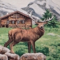 Preview: Gobeline Panel mit Hirsch Alpen Berge Hütte Hirsch hirsch im Landhausstil Alpenstil Landhaus Landhausstil Panel mit Hirsch Panel Hirschpanel Stoff  Landhausstil Landhausstoff Dekostoff im Landhausstil Edelweiß