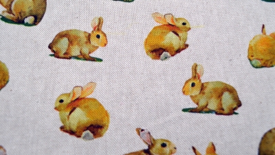 Stoff zu Ostern, Dekostoff mit Osterhase,  Osternstoff, Hoppelhase, Hasenstoff, Beatrix Potter Stoff,