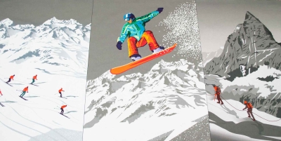 1231-Panel Snowboard Schnee Snowboard Schneeschuhwandern Ski Skifahren Geschirrtuch Geschirrtücher Panel Küchenschürzenstoff Geschirrtuch Panel zum Kochen Kochschürze Küchen Panele Geschirrtuch DIY Geschirrtücher selber nähen Schnee Winter Snowboardstoff