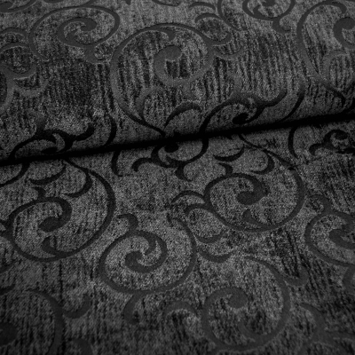 Chenille Jacquard Barocker Chenille  Rokokostoff Jacquardstoff schwarz Chenillestoff schwarz Möbelstoff Möbelbezugsstoff Möbelpolsterstoff schwarz  Sofastoff