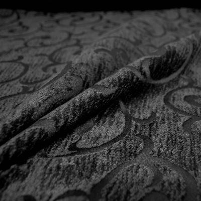 Chenille Jacquard Barocker Chenille  Rokokostoff Jacquardstoff schwarz Chenillestoff schwarz Möbelstoff Möbelbezugsstoff Möbelpolsterstoff schwarz  Sofastoff