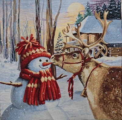Weihnachtsstoff Gobelin Weihnachten Panel 47x47cm Stoff mit Schneemann und Rentier
