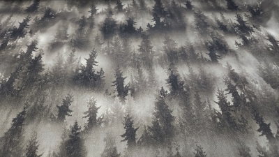 Nebel Nebelwald Nebel Tannen graue Tannen grauer Tannenwald Polyester Schwarzwaldstoff  grau hellgrau Tannen Stoff im Landhausstil Landhausstoff Schwarzwald grau