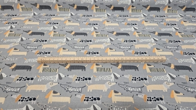 Deckostoff Dackel Stoff mit Dackeln Dackelstoff hellgrau