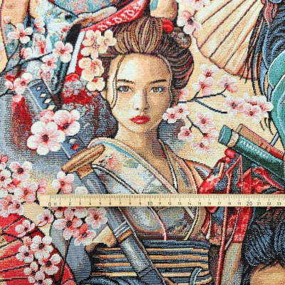 Preview: Bunter Jacquard mit Asiatischen Design Gobelin Asia Stoff Asiatischer Stoff Samurai