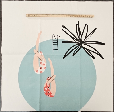 Preview: Dekostoff mit Wasserballett Maritimer Stoff Panele Kissenstoff Schwimmerinnen ca 52x52cm