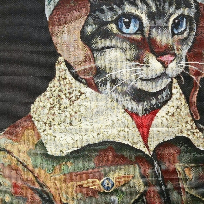 Preview: Gobelin Panel Piloten Katze 47x47 cm für Kissen Katzenstoff Gobelin mit Katzen