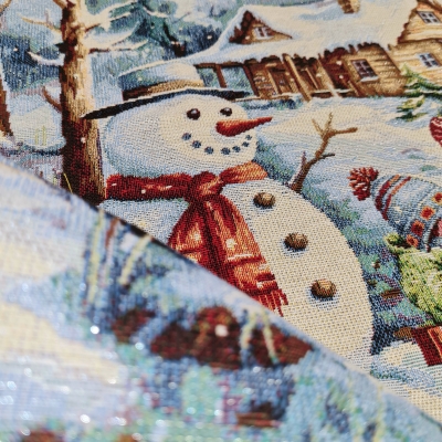 Schimmerndes Weihnachtsstoff Panel Schneemann mit Kindern für Kissen und Taschen ca 47x47cm