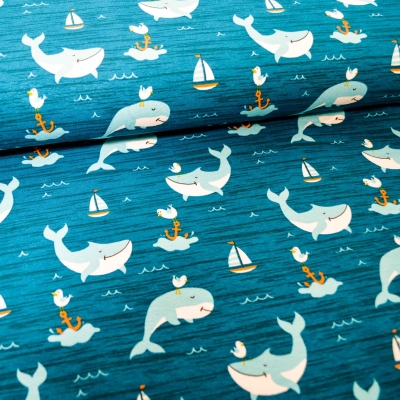 Wal Waljersey Anker Möwe Jersey mit Meer Wal Wale Anker Möwe Kinderjersey Petrol Wal Wale Meer Anker Jersey Baumwolljersey