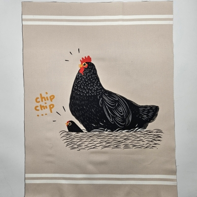 Preview: Panel Hühner Hühnerstoff mit 3 Designs für Kissen - Geschirrtücher - 70 x 160cm