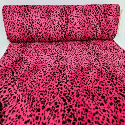 Fellimitat Fellboa Leopard in pink schwarz - pinkes Fellimitat - Leopardenfell pink schwarz - Kunstfell kurzhaar Leo pink Leopardenstoff pink schwarz Fellboa Leopard pink schwarz