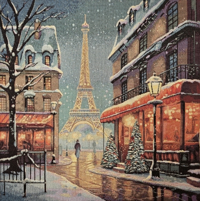 Gobelin Panel Paris im Winter mit goldenem Schimmer Weihnachtsstoff ca 47x47cm