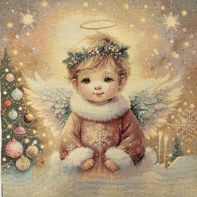 Gobelin Weihnachtsengel ca. 47x47 cm mit goldenem Schimmer Weihnachtsstoff
