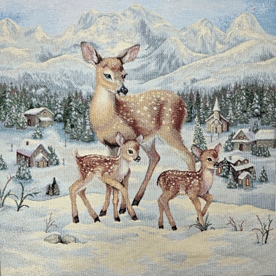 Gobelin Panel Reh mit Kitz ca. 47x47 cm mit silbernem Schimmer