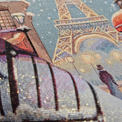 Preview: Gobelin Panel Paris im Winter mit goldenem Schimmer Weihnachtsstoff ca 47x47cm