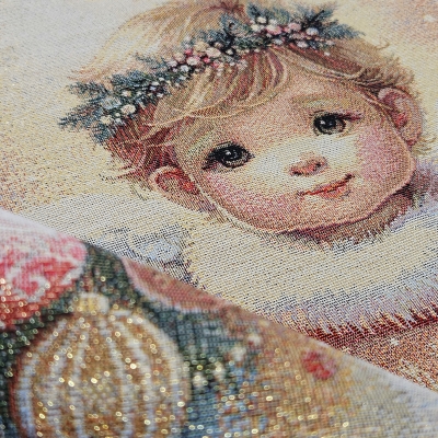 Preview: Gobelin Weihnachtsengel ca. 47x47 cm mit goldenem Schimmer Weihnachtsstoff