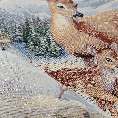 Preview: Gobelin Panel Reh mit Kitz ca. 47x47 cm mit silbernem Schimmer