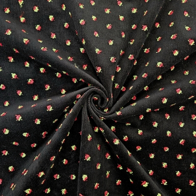 Preview: Schwarzer Feincord bestickt bestickter Cordstoff Trachtenstoff Cord bestickt