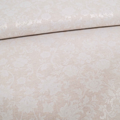 hellbeiger Jacquad Baumwolle Tischdeckenstoff 165 cm  Rankenstoff Ornamente in Natur Dekostoff Barock barockes Blumendesign beige