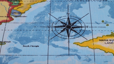 Dekostoff mit Landkarte - Landkartenstoff Atlas Stoff mit der Weltkarte Globus