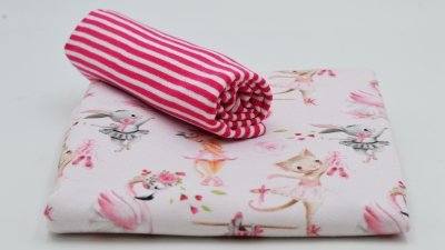 rosa French Terry mit Ballett Streifenbündchen in Pink  Babyhose Babyhöschen Babypumphose Baby Büx French Terry Jersey Baby Set Stoffset Materialset Stoffset Summer Sweat Sommersweat für Mädchen  Stoffpakete  French Terry