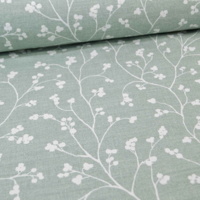 1522-Blumen mint Blumenstoff Blumen Blüten Blumenzweige Zweige mint dunkelmint dark mint beschichtet Baumwollstoff Baumwollstoff  versiegelt beschichteter Baumwollstoff beschichtet