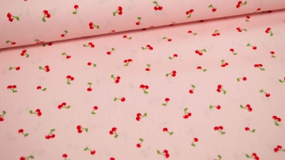 Poppy Design I love you cherry much rosa Mini-Kirschen Kirschstoff Stoff mit Kirschen rosa Obststoff Obst Baumwollstoff mit Kirschen Popeline  Stoff Stoff Kirsche  leckere Kirschen für den Sommer Marmeladenstoff Stoff für Kirschmarmelade rosa