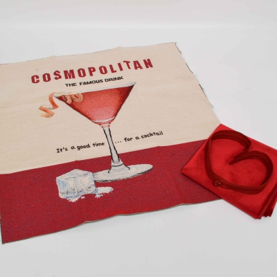 1360-Cosmo Kissen Set Nähset rot Set Panel Cocktail Cosmo Nähset Kissen Cocktail Cosmo Gobelin Samt RV Rot Cocktail Cosmo DIY Kissennähset Nähset für Kissen  Set Kissenpanel Kissen Panel Gobelin