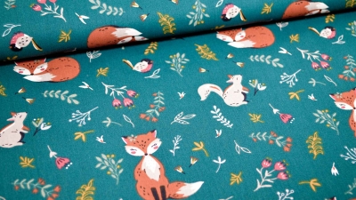 Fuchs Emine GOTS Biostoff Biobaumwolle Kinderstoff mit Fuchs Fuchsmädchen Eichhörnchen Herbst Herbststoff  Baumwolle