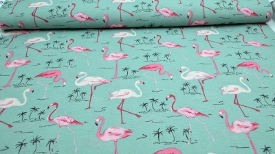Dekostoff Flamingos, Flamingo-Stoff, Stoff mit Flamingos, mint, pinky, Pinky Flamingo
