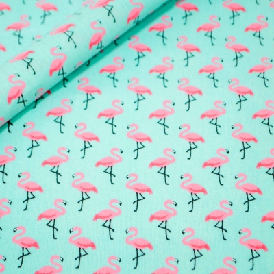 Flamingo Flamingos Flamingostoff türkis beschichtet Baumwollstoff türkis Baumwollstoff versiegelt beschichteter Baumwollstoff Flamingo Flamingos Flamingostoff