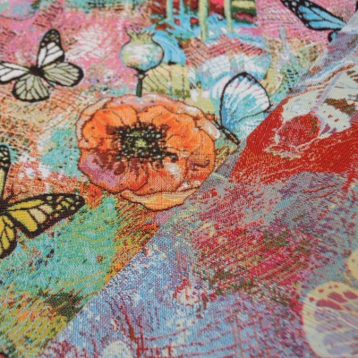 1618-Gobi Aquamarina Gobelin Schmetterling Mohn Gobelin Schmetterling Mohn Gobelinkissen Blumen Schmetterlinge Mohnblüten Gobelin