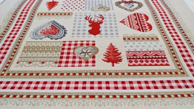 Landhaus Gobelin Panel im Landhausstil mit Herzen und Hirsch  im Landhausstil Alpenstil, Schwarzwaldstoff, Landhaus Landhausstil PanStoffpanel Gobeline  Landhausstil, Landhausstoff, Dekostoff im Landhausstil