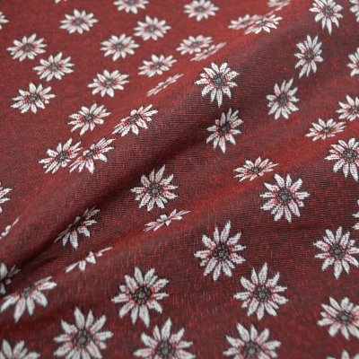 Landhausstil Edelweiß Stoff mit Edelweiss rot roter Jacquard Jacquardstoff im Landhaus Landhausstoff mit Edelweiß rot dunkelrot