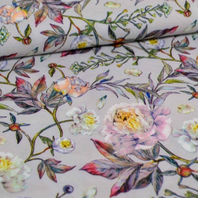 Polyester Mix Magnolia Stretch Polyester mit Elasthan Blumendesign Rosen Lillien für leichte Sommerkleider und Röcke Bekleidungsstoff für den Sommer Frühlingsstoff mit Blumen Magnolia Stretch