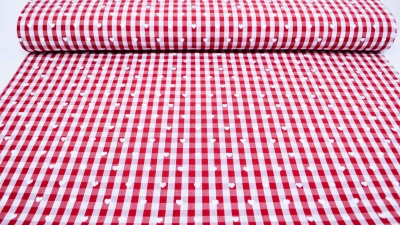 Karostoff rot-weiß karriert Landhausstil Herzstoff kariert karierter Stoff karierte Vorhänge  karierte Tischdecke rot weiß mit Herzen Alpenstyle Landhausstil Alpenstoff Stoff im Alpenstil Landhausdeko