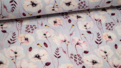 Musselin Muselin Double Gauze Gaze Mullwindelstoff Blüten Blumen Mussein mit Blumen Blüten Musselin Double Gauze mit Blumen Malve weißer Mohn