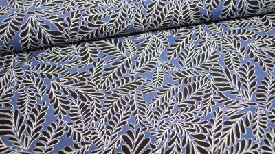 Noteboom 16316-006 Mimose Mimoseblätter Blätter der Mimose Mimosenstoff Viskose Blätter Mimosenblatt Blattstoff Viscose mit Blättermuster  Stoff blaue Viskose blauer Viskosestoff weich-fließender Viskose nähen selber nähen Blusenstoff nähen macht glücklic