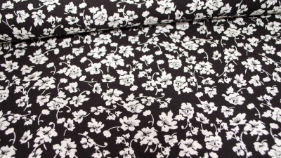Noteboom 16317-067 black and white flowers Viskose Blumen Blümchen schwarz weiß  Viscose mit Blümchen  Stoff  Viskose schwarz-weiß Viskosestoff weich-fließender Viskose nähen selber nähen Blusenstoff nähen macht glücklich