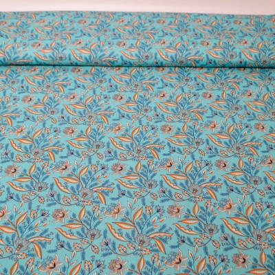 Türkise Baumwolle Blumenstoff Blume Blumen Baumwollstoff türkis Blumenmuster Blumen türkis