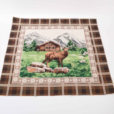 Gobeline Panel mit Hirsch Alpen Berge Hütte Hirsch hirsch im Landhausstil Alpenstil Landhaus Landhausstil Panel mit Hirsch Panel Hirschpanel Stoff  Landhausstil Landhausstoff Dekostoff im Landhausstil Edelweiß