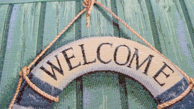 Welcome Rettungsring maritim Willkommen welcome Rettungsring  Gobelin Panel mit Rettungsring Strandtasche Strandtaschen   Panel Kissenpanel für den Strand für Kissen Panel mit Rettungsring Panel Gobelin nähen Stoff mit Welcome